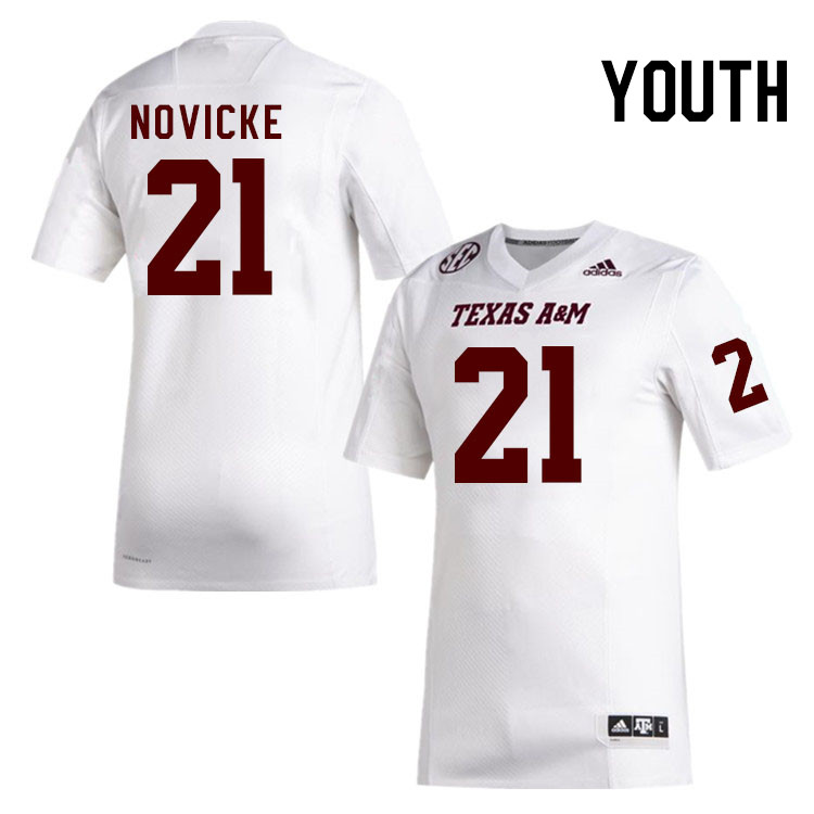 Youth #21 Dallas Novicke Texas A&M Aggies College Football Jerseys Stitched Sale-White